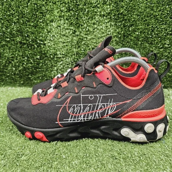 Nike React Element 55 Script Swoosh Athletic Sneakers CK9285-001 Mens Size 9 - Picture 3 of 8